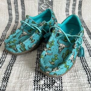 Roper Kids Turquoise Cactus Print Slip-On Moccasins